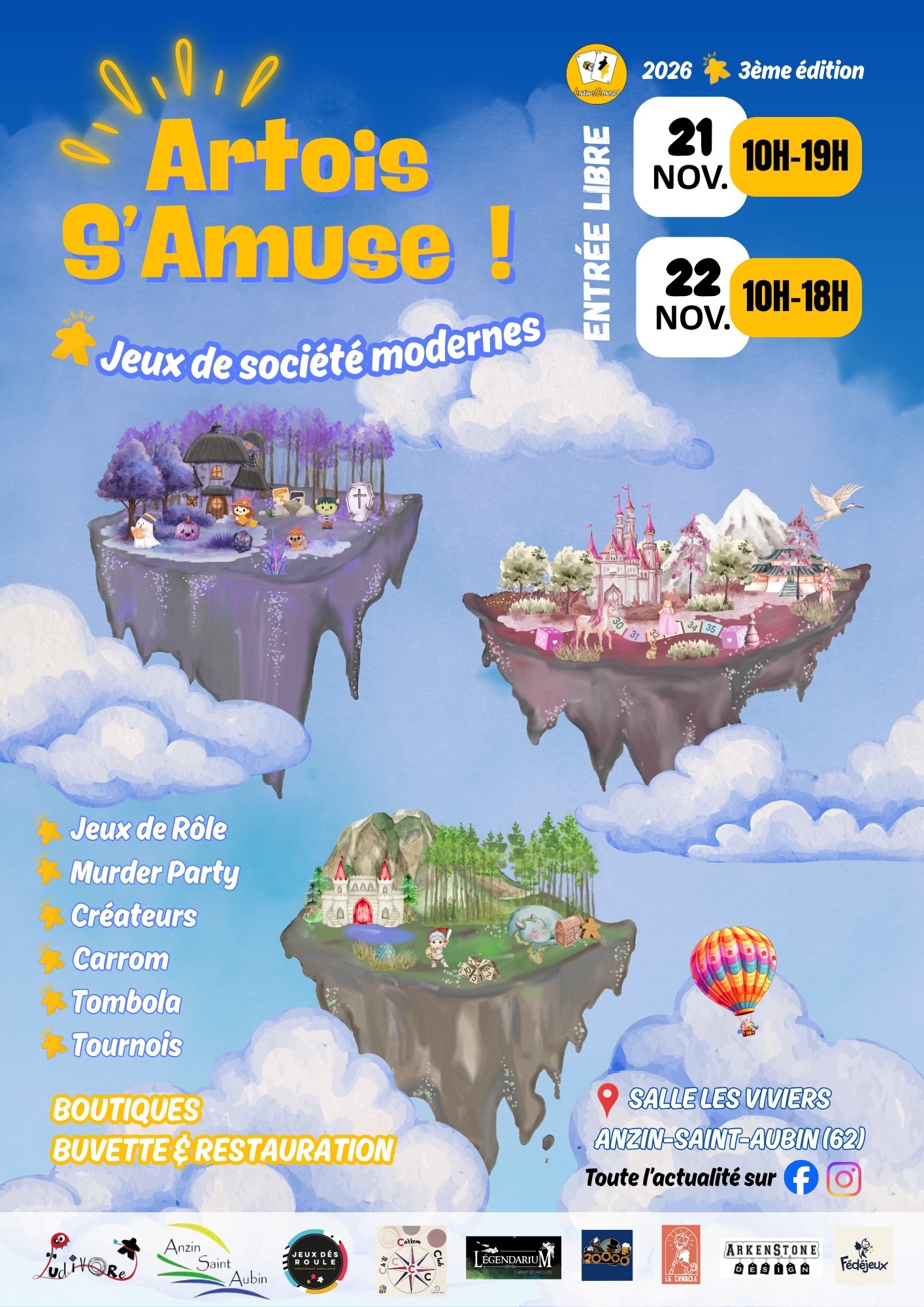 Affiche officielle Artois S'Amuse 2026 — trois îles flottantes